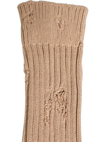 Dolce & Gabbana Beige Cotton Distressed Mid Calf Accessory Socks