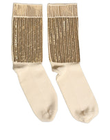 Dolce & Gabbana Off White Sequin Cotton Mid Calf Accessory Socks