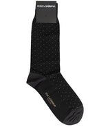 Dolce & Gabbana Men Black Cotton Polka Dot Mid Calf Accessory Socks