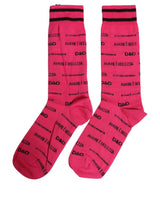 Dolce & Gabbana Pink Cotton Logo Print Mid Calf Accessory Socks
