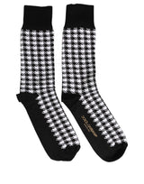Dolce & Gabbana Black White Houndstooth Mid Calf Accessory Socks