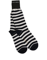 Dolce & Gabbana Black White Stripes Cotton Mid Calf Accessory Socks