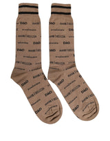 Dolce & Gabbana Brown Cotton Logo Print Mid Calf Accessory Socks