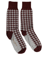 Dolce & Gabbana Maroon Gray Houndstooth Mid Calf Accessory Socks