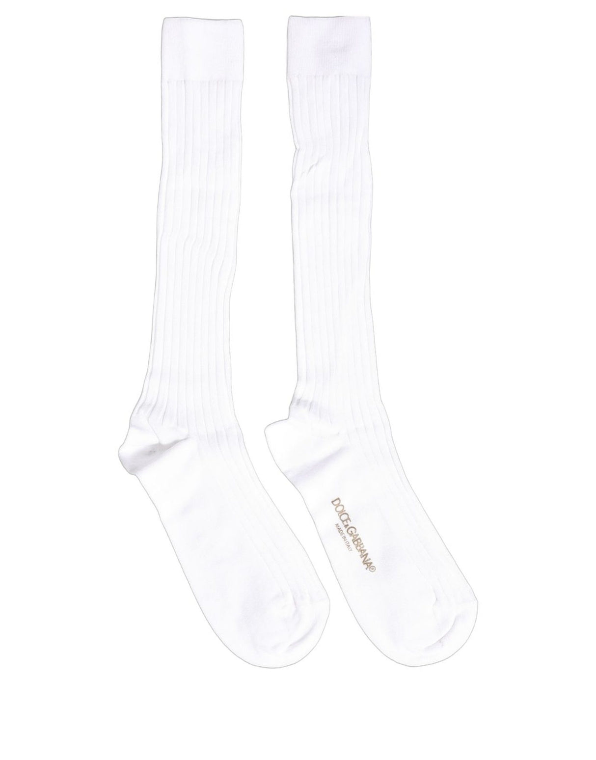 Dolce & Gabbana White Cotton Ribbed Logo Over The Calf Women Socks