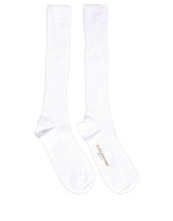 Dolce & Gabbana White Cotton Ribbed Logo Over The Calf Women Socks