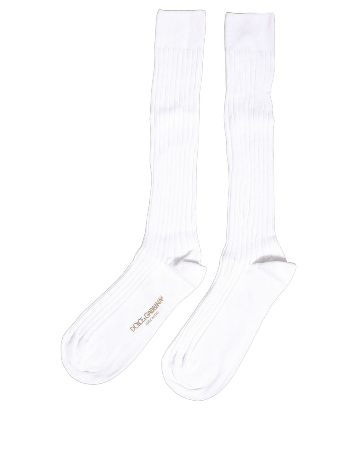 Dolce & Gabbana White Cotton Ribbed Logo Over The Calf Women Socks