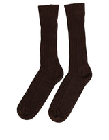 Dolce & Gabbana Dark Brown Nylon Ribbed Over The Calf Socks