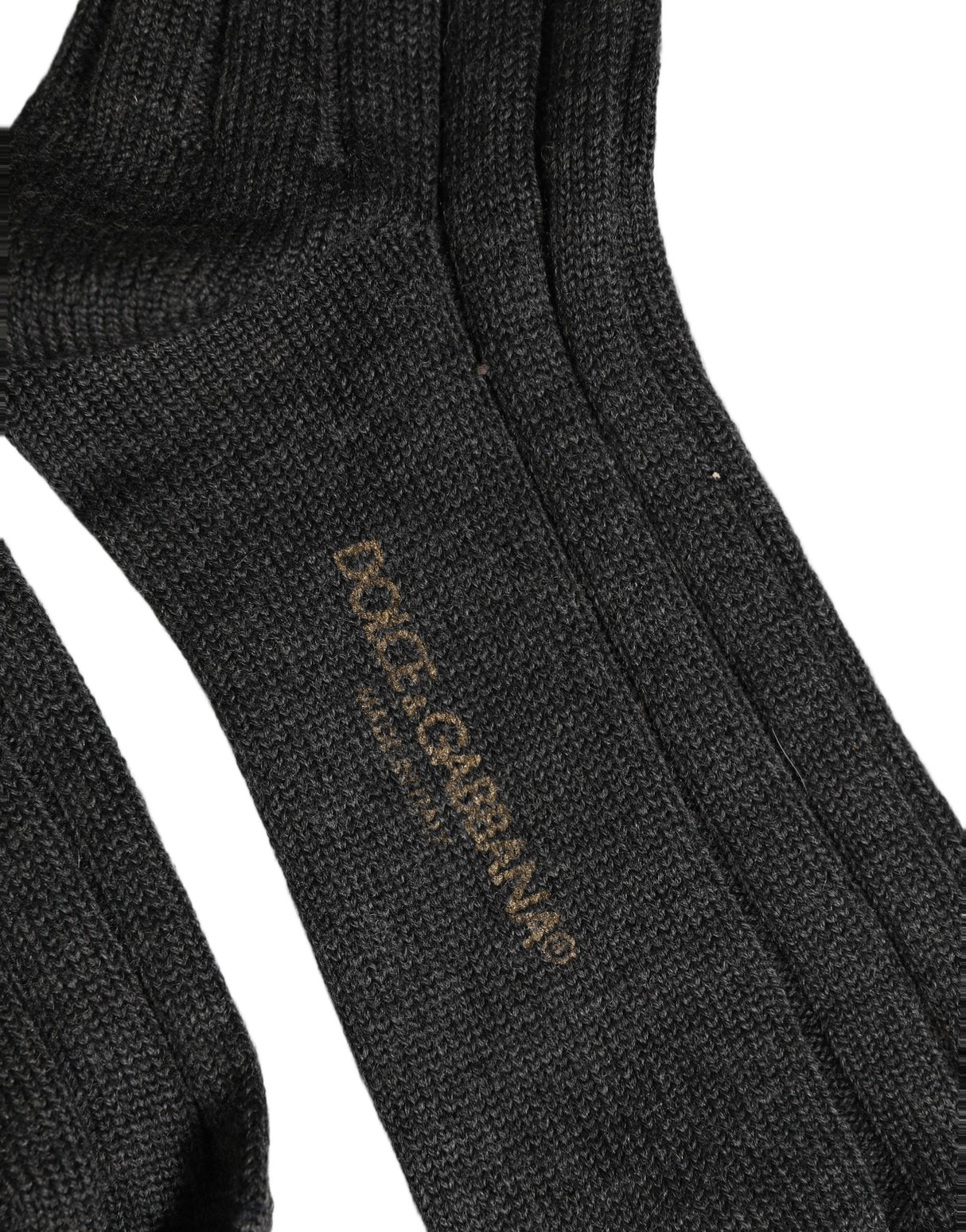 Dolce & Gabbana Dark Gray Wool Logo Calf Long Ribbed Accessory Socks