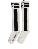 Dolce & Gabbana White Black Cotton Stretch Knee High Socks