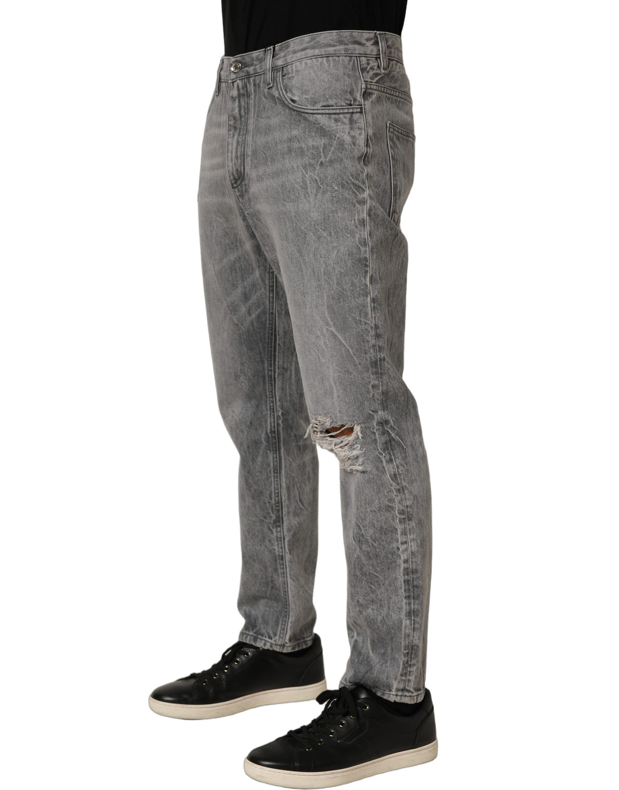 Dolce & Gabbana Grey Distressed Straight Leg Men Denim Jeans