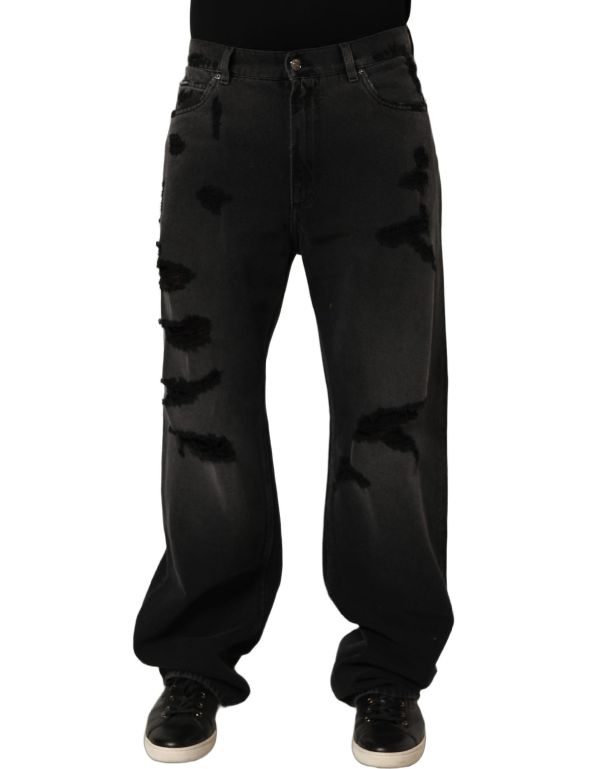 Dolce & Gabbana Dark Gray Distressed Oversize Men Denim Jeans