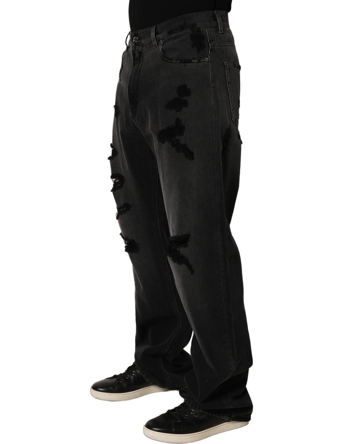Dolce & Gabbana Dark Gray Distressed Oversize Men Denim Jeans