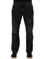 Dolce & Gabbana Dark Gray Cotton Ripped Men Denim Jeans