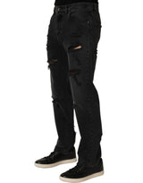 Dolce & Gabbana Dark Gray Cotton Ripped Men Denim Jeans