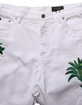 Dolce & Gabbana White Palm Embroidery Denim Bermuda Shorts