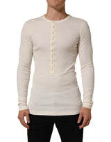 Dolce & Gabbana Off White Cotton Henley Long Sleeves T-shirt