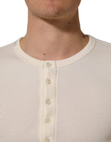 Dolce & Gabbana Off White Cotton Henley Long Sleeves T-shirt