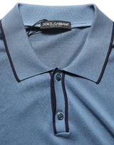 Dolce & Gabbana Blue Cotton Collared Short Sleeves T-shirt