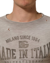 Dolce & Gabbana Light Gray Graphic Print Distressed T-shirt
