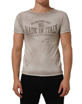 Dolce & Gabbana Light Gray Graphic Print Distressed T-shirt