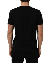 Dolce & Gabbana Black Crown Short Sleeved Henley Men T-shirt
