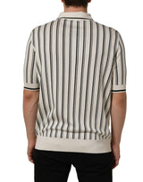 Dolce & Gabbana White Black Stripe Collared Polo T-shirt