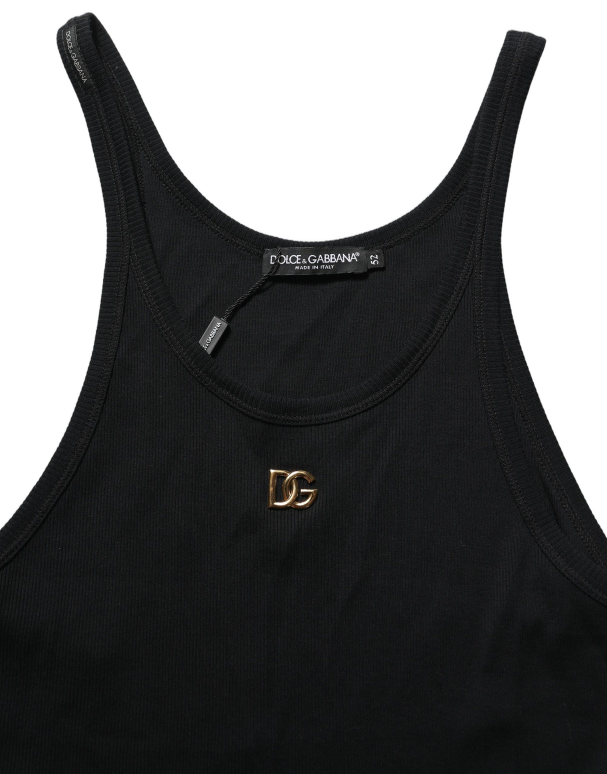Dolce & Gabbana Black DG Logo Cotton Ribbed Tank Top T-shirt