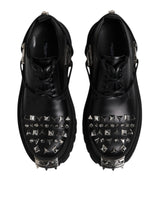 Dolce & Gabbana Black Studded Leather Hi-Trekking Derby Men Shoes