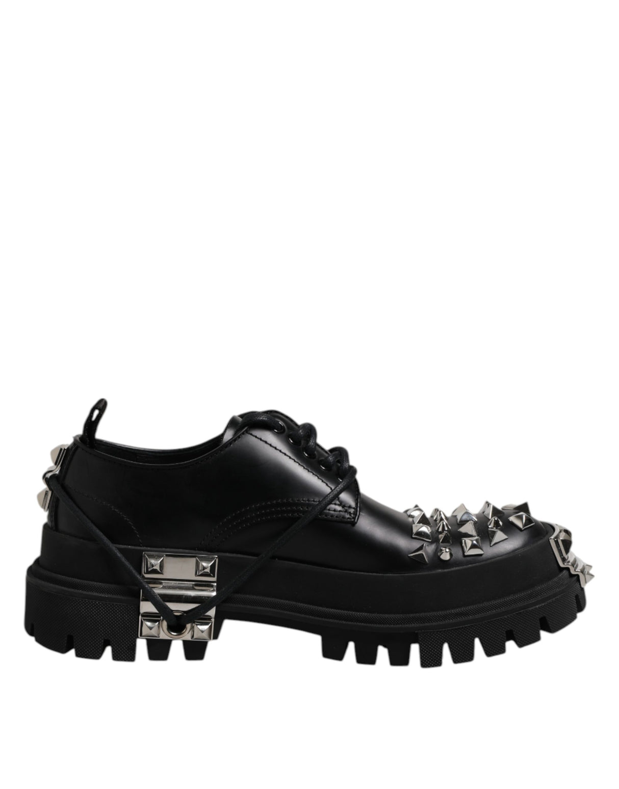 Dolce & Gabbana Black Studded Leather Hi-Trekking Derby Men Shoes