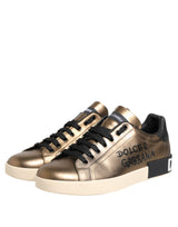 Dolce & Gabbana Gold Portofino Calf Leather Sneakers Shoes