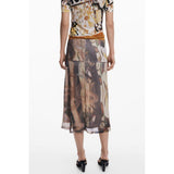 Desigual Beige Polyester Midi Skirt