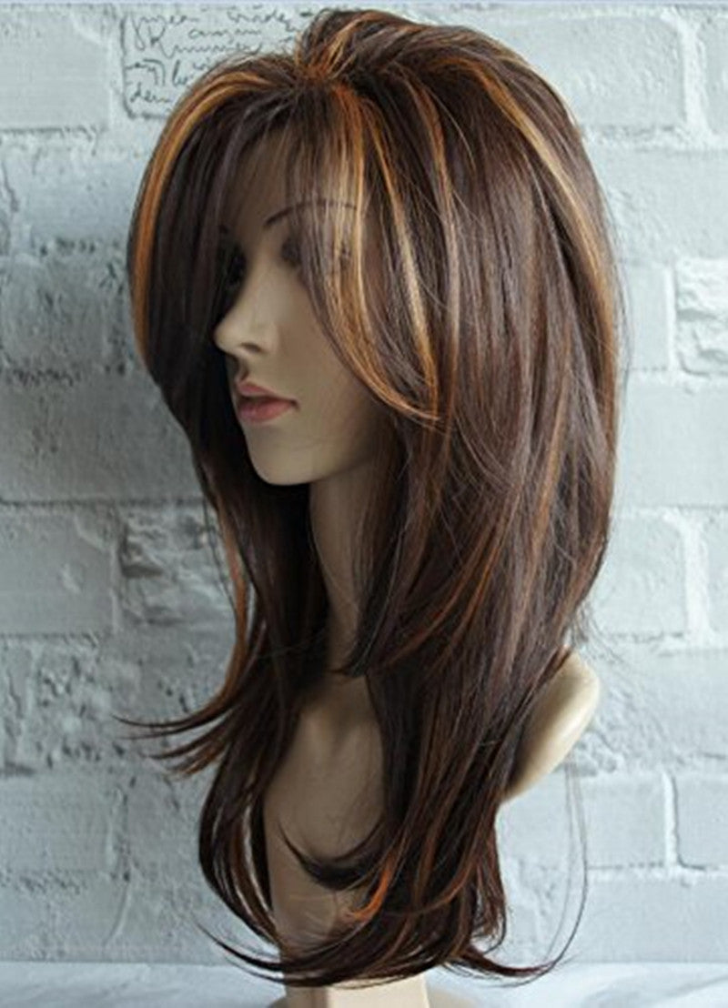 Medium-Length Straight Brown Linen Women's Hair