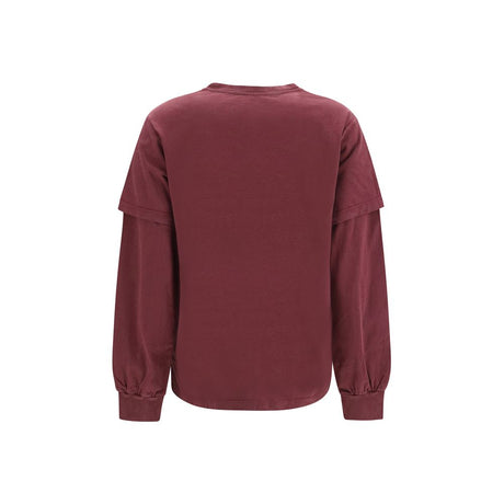 Ganni Bordeaux Cotton Long Sleeve T-Shirt