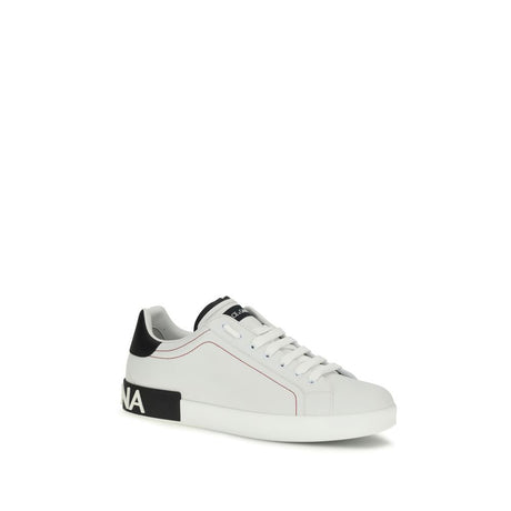 Dolce & Gabbana White Calf Leather Bos Taurus Low Top Sneakers