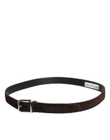 Dolce & Gabbana Men Brown Velvet Ridged Silver Buckle Belt