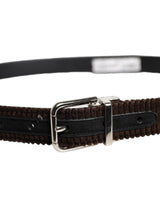 Dolce & Gabbana Men Brown Velvet Ridged Silver Buckle Belt