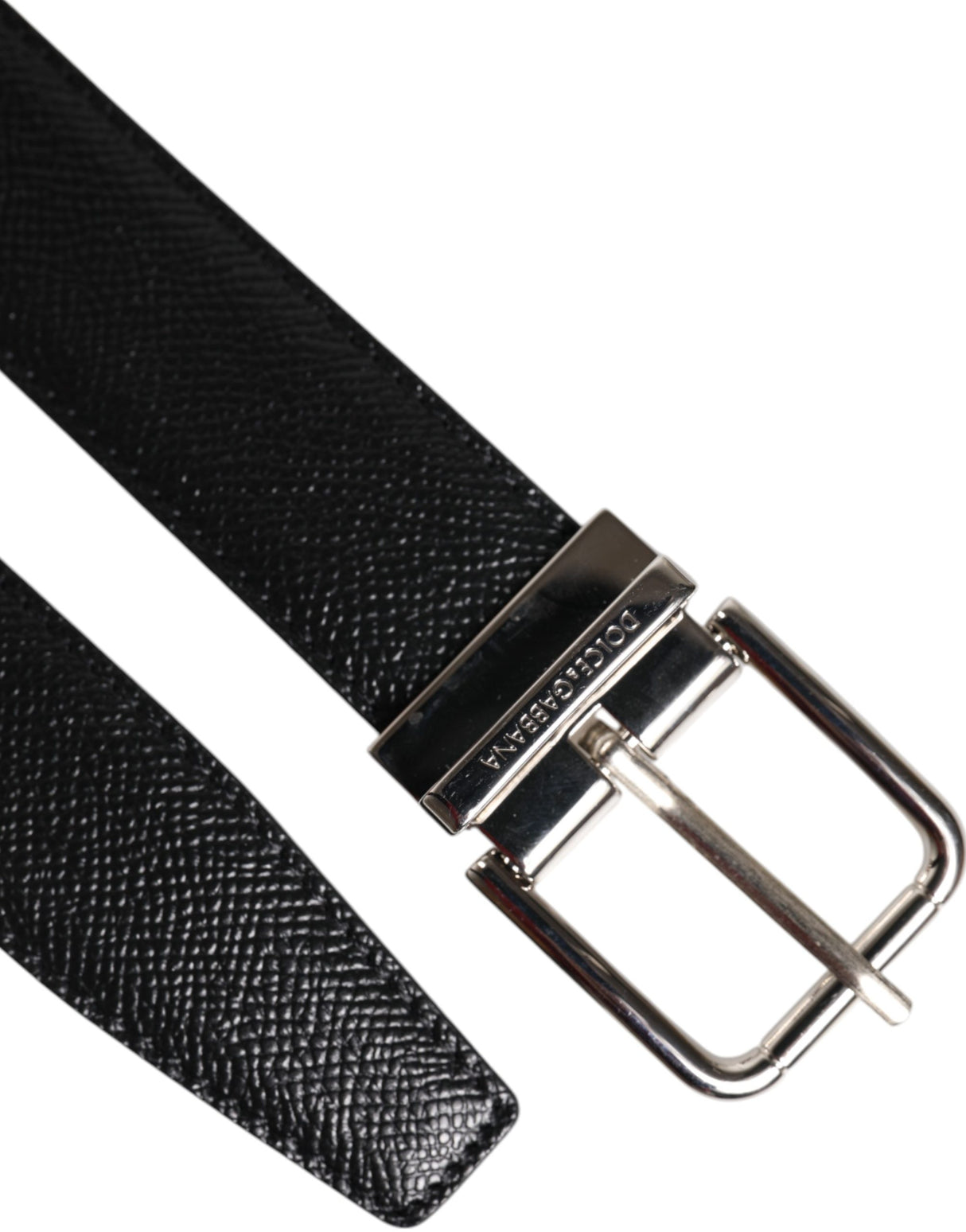 Dolce & Gabbana Black Calf Leather Classic Silver Buckle Belt