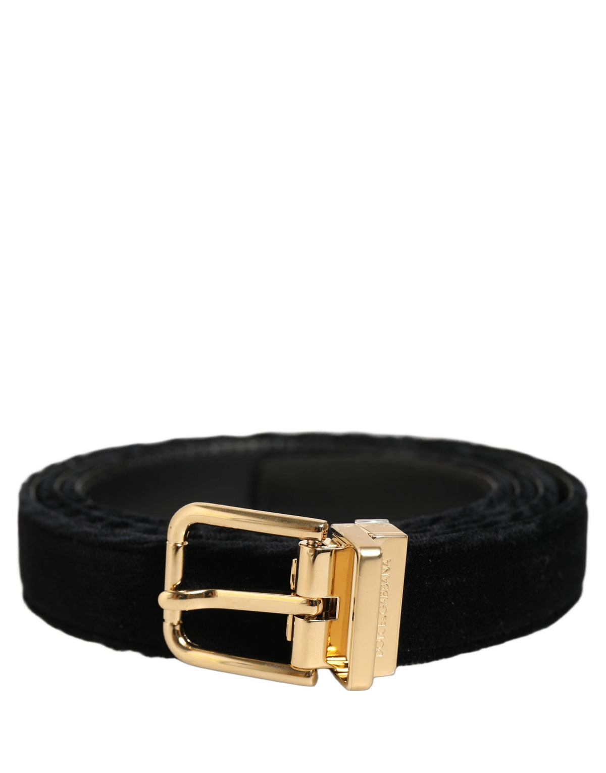 Dolce & Gabbana Men Black Velvet Gold Tone Metal Buckle Belt