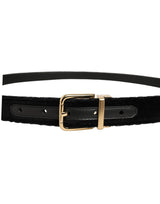 Dolce & Gabbana Men Black Velvet Gold Tone Metal Buckle Belt