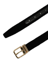 Dolce & Gabbana Men Black Velvet Gold Tone Metal Buckle Belt