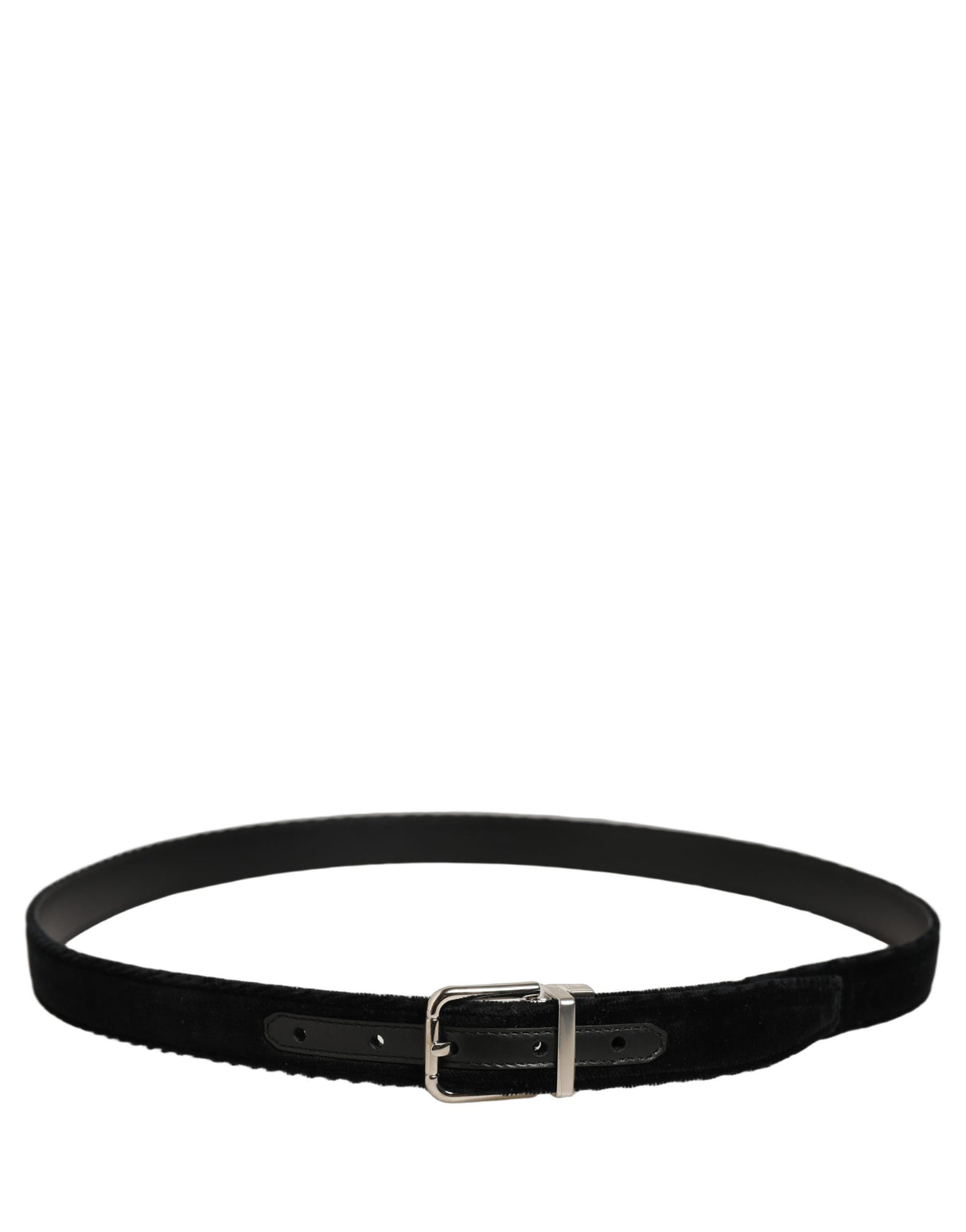 Dolce & Gabbana Black Velvet Silver Tone Metal Buckle Belt