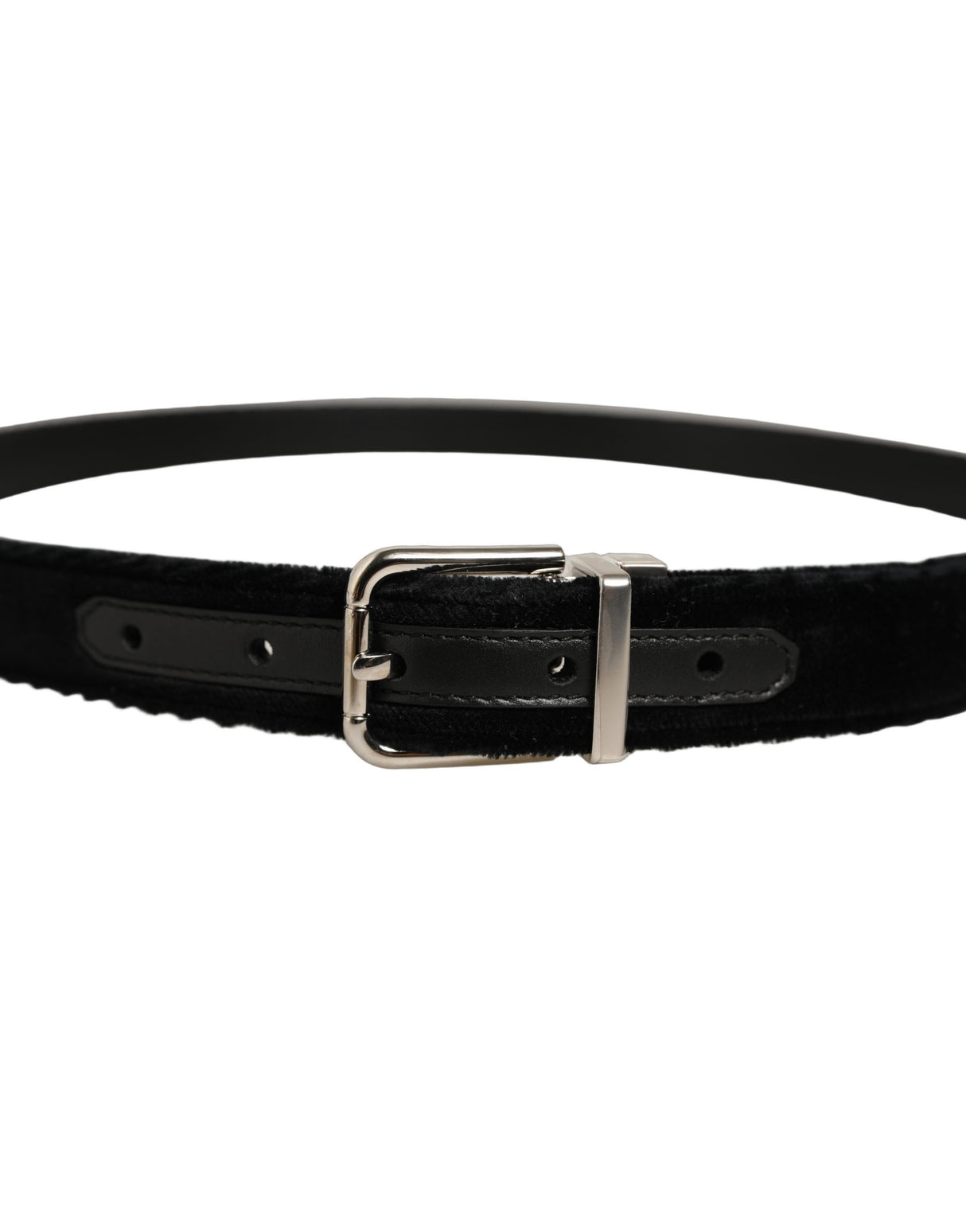Dolce & Gabbana Black Velvet Silver Tone Metal Buckle Belt