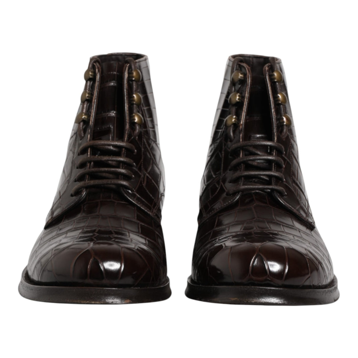 Dolce & Gabbana Dark Brown Leather Lace Up Short Boots Shoes