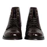 Dolce & Gabbana Dark Brown Leather Lace Up Short Boots Shoes
