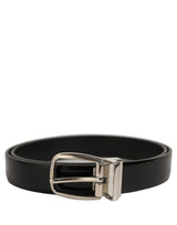 Dolce & Gabbana Black Classic Leather Silver Tone Buckle Belt