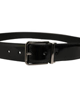 Dolce & Gabbana Black Patent Leather Silver Metal Buckle Belt