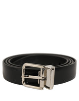 Dolce & Gabbana Black Leather Silver Tone Metal Buckle Belt