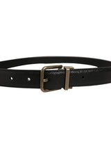 Dolce & Gabbana Men Black Calf Leather Gold Metal Buckle Belt