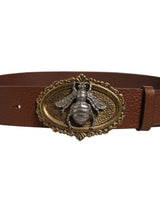Dolce & Gabbana Brown Leather Bee Accent Metal Buckle Belt